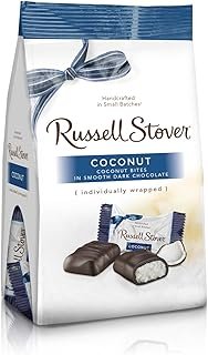 Dark Chocolate Coconut Mini Gusset Bag 6 Ounce Russell Stover Chocolate Coconut Chocolate Candy Bag; Sweet Coconut Covered in Rich Chocolate Candy, Individually Wrapped
