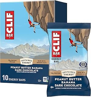 CLIF Bar Peanut Butter Banana with Dark Chocolate Flavor - Made with Organic Oats - Energy Bars - Non-GMO - Plant Based Protein Bars (10 Pack)