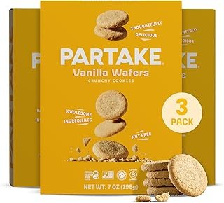 Partake Foods Gluten Free Vanilla Wafers Cookies - Vegan - Free From the Top 9 Allergens Including Dairy, Wheat, Soy, Eggs, & Peanuts - Non GMO - Safe School & Office Snack (3 Pack, 7oz Boxes)