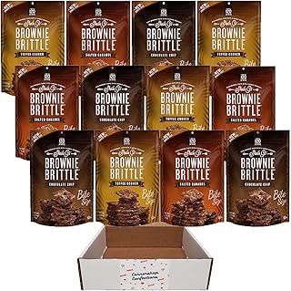 Sheila G's Brownie Brittle 12 Bag Bite Size Variety Pack - 4 each - Toffee Crunch, Salted Caramel, and Chocolate Chip - in Cornershop Confections Box!