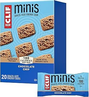 CLIF Bar Minis - Chocolate Chip - Made with Organic Oats - 4g Protein - Non-GMO - Plant Based - Snack-Size Energy Bars - 0.99 oz. (20 Pack)