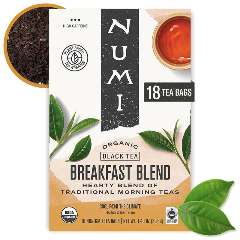 Numi Organic Tea Breakfast Blend, 18 Count Box of Tea Bags, Black Tea (Packaging May Vary)