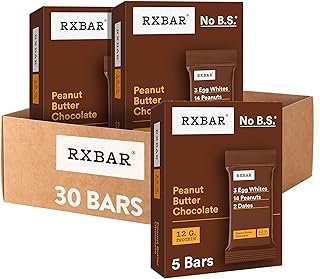 RXBAR Protein Bars, 12g Protein, Gluten Free Snacks, Peanut Butter Chocolate (6 Boxes, 30 Bars)