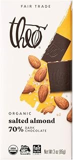 THEO Chocolate Salted Almond Organic Dark Chocolate Bar, 70% Cacao, 12 Pack | Vegan, Fair Trade