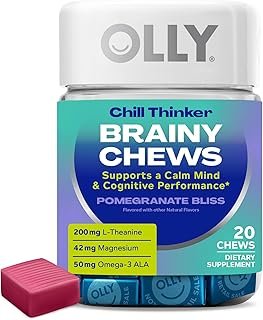 OLLY Chill Thinker Brainy Chews, Plus L-Theanine, Magnesium & Omega-3 for a Relaxed State of Mind, Pomegranate Blueberry Flavor, 20 Count