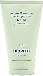 Pipette Mineral Sunscreen - SPF 50 Broad Spectrum Baby Sunblock with Non-Nano Zinc, UVB/UVA Non-Toxic Sun Protection for Kids & Sensitive Skin, 4 fl oz