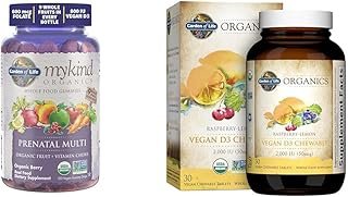 Garden of Life Organic Prenatal Gummies with D3, B Vitamins & Folate Plus Vegan D3 Chewables with Mushrooms, 30 Count Each