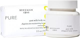 Beekman 1802 Pure Unscented Goat Milk Bar Soap (9oz) and Whipped Body Cream (8oz) Bundle