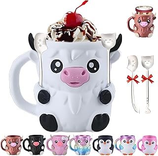 Highland Cow Ice Cream Holder With Handle,3D Printing Pint Holder,Cute Ice Cream Cooler Container With Cat Spoon,for Ben & Jerry’S Ice Cream,HäAgen-Dazs (1, White Cow)