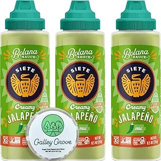 Siete Creamy Jalapeño Botana Sauce, Mild Heat, 8.5 oz 3-Pack, Gluten-Free, Made With Avocado Oil, Bundle With Galley Grove Sugar Free Peppermint Breath Mints