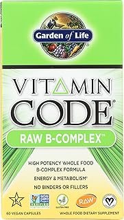 Garden of Life Raw B Complex - Vitamin Code - 60 Vegan Capsules, High Potency Vitamins for Energy & Metabolism with B2 Riboflavin, B1, B3, B6, Folate, B12 as Methylcobalamin & Biotin Plus Probiotics