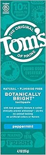 Tom's of Maine Natural Fluoride-Free SLS-Free Botanically Bright Toothpaste, Peppermint, 4.7 oz. (Packaging May Vary)