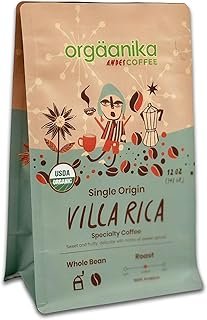 New Orgaanika Andes Villa Rica (Peru) 12oz | Gourmet Single Origin Coffee | Specialty Organic | Whole Beans | All Brewing Methods, well balanced, bulletproof flavor, aroma and body (bag 12 oz).