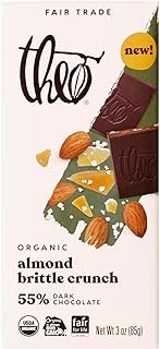 THEO Chocolate Almond Brittle Crunch Organic Dark Chocolate Bar, 55% Cacao, 6 Pack | Vegan, Fair Trade