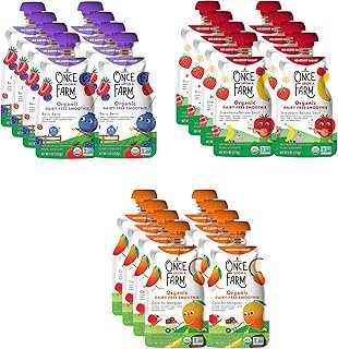 Once Upon a Farm Organic Super Smoothie | Berry, Strawberry Banana, Mango | Cold-Pressed | No Sugar Added | Dairy-Free Plant Based | Variety Pack of 24