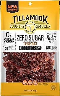 TILLAMOOK COUNTRY SMOKER Keto Friendly Zero Sugar Beef Jerky, Teriyaki, 6.5 Ounce
