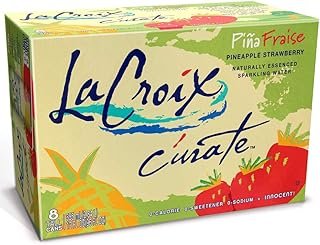 LaCroix Sparkling Water, Cúrate Pina Fraise Strawberry Pineapple Flavor, Naturally Essenced Flavor,12 Fl Oz (Pack of 8)