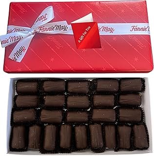 Fannie May Dark Chocolate Carmarsh 1 lb Gift Wrapped Combo with Artistix Christmas Shoppe Gift Tag