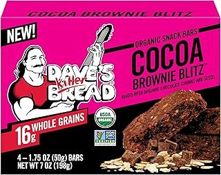 Dave's Killer Bread Cocoa Brownie Blitz Organic Snack Bars, 4 Individually Wrapped Snack Bars (Pack of 1)