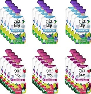 Once Upon a Farm Organic Smart Blends | Raspberry Pear Kale, Pear Blueberry | Cold-Pressed | No Added Sugar | Dairy-Free Plant Based | Variety Pack of 24