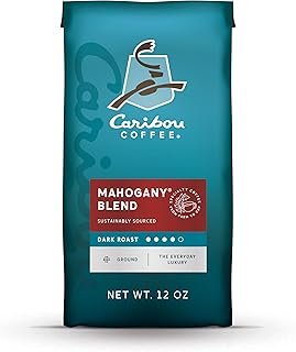 Caribou Coffee Mahogany Dark Roast, 12 oz. Bag, Dark Roast Blend of El Salvador, Sumatra, & Guatemala Coffee Beans, Earthy, Dark, & Bold, with A Raw Sugar Finish, Arabica Coffee; Sustainable Sourcing