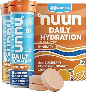 Nuun Immunity Electrolyte Tablets with Vitamin D, C, E, & A, Ginger, Elderberry, Magnesium & 4 Other Essential Electrolytes, Vegan, Blueberry Tangerine & Orange Citrus, 4 Pack (40 Servings Total)