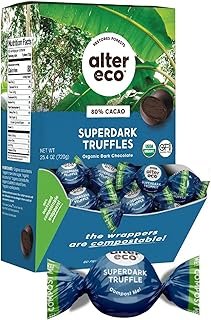 Alter Eco SuperDark Chocolate Truffles | Pure Dark Cocoa, Fair Trade, Organic, Non-GMO, Gluten Free | 60 Truffles