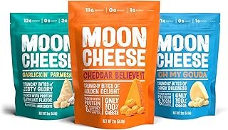 Moon Cheese Bites Bundle, Cheddar Believe It, Oh My Gouda & Garlickin' Parmesan, 2-Ounce, 3-Pack, Lunch or School Snack