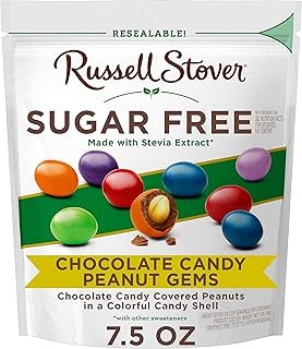 Russell Stover Sugar Free Chocolate Candy Coated Peanut Gems, 7.5 Ounce Bag
