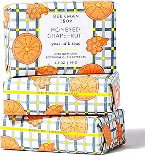 Beekman 1802 Honeyed Grapefruit 3-Pack Palm-Sized Bar Soap Set - Scented - 3.5 oz - Cleanses, Nourishes & Hydrates - Microbiome Friendly - No Irritation - Good for Sensitive Skin - Packaging May Vary