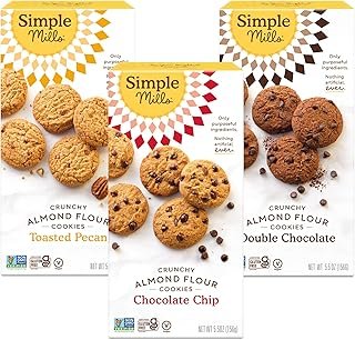 Simple Mills Almond Flour Crunchy Cookies Variety Pack (Chocolate Chip, Double Chocolate Chip, Toasted Pecan) - Gluten Free, Vegan, Healthy Snacks, Made with Organic Coconut Oil, 5.5 Ounce (Pack of 3)