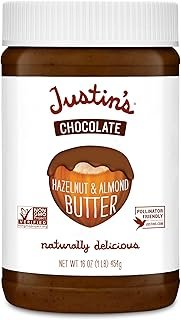 Justin's Chocolate Hazelnut and Almond Butter, Organic Cocoa, No Stir, Gluten-free, Responsibly Sourced, 16 Ounce (Pack of 1)