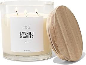 Public Goods Scented Soy Candle for Women & Men | Large 3 Wick Glass Candle | Long Lasting & Non Toxic | Made with Natural Soy Wax & Organic Essential Oils | Gift Box | 12.3oz Jar | Lavender & Vanilla