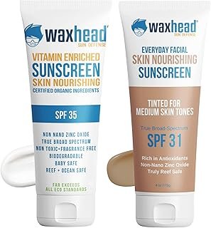 Waxhead Sun Defense Duo — SPF 35 Mineral Body (4 oz) + SPF 31 Tinted Face, Medium (4 oz) | 25% Non-Nano Zinc | Mineral, Reef-Friendly, Water-Resistant | Sensitive Skin, Sport & Daily Wear