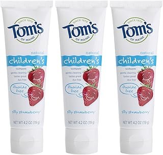 Tom's of Maine Natural Children's Fluoride-Free Toothpaste, Silly Strawberry, 4.2 Oz(Pack of 3)