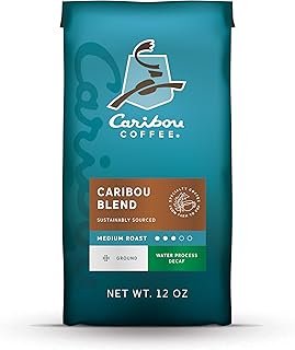 Caribou Coffee Caribou Blend, Decaf, Ground, 12 oz. Bag, Smooth & Balanced Medium Roast Coffee Blend from the Americas & Indonesia, with A Rich, Syrupy Body & Clean Finish; Sustainable Sourcing