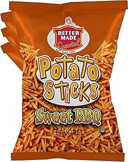 Better Made Potato Sticks Sweet BBQ Flavor 3oz Bag (8 Pack/24oz)- Shoestring Potato Sticks - Gluten Free - Crunchy, Crispy Snack from Fresh Potatoes - Lunch - Family Owned - Sweet Barbecue