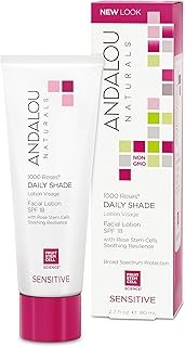Andalou Naturals 1000 Roses Daily Shade Facial Lotion SPF 18 - 2-in-1 Skin Moisturizer & Face Sunscreen - Ultra Sheer & Hypoallergenic Skincare for Sensitive Skin - With Aloe Vera - 2.7 fl oz
