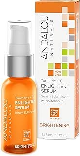 Andalou Naturals Turmeric + Vitamin C Enlighten Serum | Illuminating Face Treatment for Uneven Tone & Sun Damage | With Turmeric and Fruit Stem Cells | 1.1 fl oz