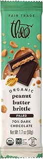 THEO Chocolate Organic Peanut Butter Brittle Filled 70% Dark Chocolate Bar | 1 Bar, Fair Trade