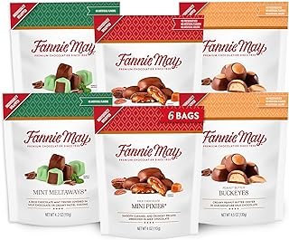 Fannie May 6 Bags, Milk Chocolate Candy, Mini Pixies, Mint Meltaways, Peanut Butter Buckeyes Variety Pack, 25.4 oz Total