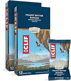CLIF BARS - Energy Bars - Peanut Butter Banana Dark Chocolate - Made with Organic Oats - Plant Based Food - Vegetarian - Kosher (2.4 Ounce Protein Bars, 24 Count) Packaging May Vary
