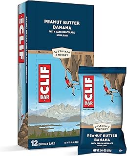 CLIF Bar Energy Bars - Peanut Butter Banana Dark Chocolate - Made with Organic Oats - Plant Based Food - Vegetarian - Kosher (2.4 Ounce Protein Bars, 12 Count) Packaging May Vary