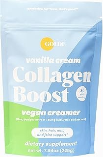 GOLDE Collagen Boost Vegan Creamer - Vanilla Cream - Plant Based Collagen Supplement w/Hyaluronic Acid, Biotin, & Bamboo Extract - Supports Hair, Skin, & Nail Health - 30 Servings