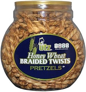 Utz Honey Wheat Braided Pretzel Twists – 56 oz Barrel – Sweet Honey Taste, Thick, Crunchy Pretzel Twists, Perfect for Dipping and Snacks, Zero Cholesterol Snack Food