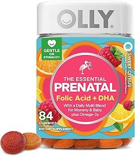 OLLY Essential Prenatal Gummy Multivitamin, Folic Acid, Vitamin D, Omega 3 DHA, Supports Healthy Growth and Brain Development, Citrus Berry - 84 Count