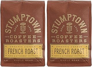 STUMPTOWN COFFEE ROASTERS Dark Roast Organic Whole Bean Coffee - French Roast 12 Ounce Bag with Flavor Notes of Clove and Bittersweet Chocolate (Pack of 2)