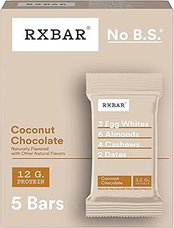 RXBAR Protein Bars, 12g Protein, Gluten-Free, Snacks, Coconut Chocolate, 9.1oz Box (5 Bars)