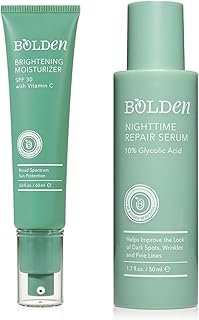 BOLDEN Brightening Moisturizer & Nighttime Repair Skincare | SPF 30 Vitamin C Moisturizer & Nighttime Repair Serum for Dark Spots | Acne-Prone & Melanin-Rich Skin