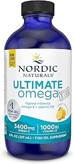 Nordic Naturals Ultimate Omega Xtra Liquid, Lemon Flavor - 8 oz - 3400 mg Omega-3 + 1000 IU Vitamin D3 - EPA & DHA - Brain, Heart, Joint, & Immune Health - Non-GMO - 48 Servings